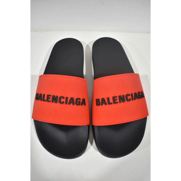 Balenciaga Black Red Bicolor Rubber Logo Slide Pool Sandal Flip Flop Flat 44 11 - Picture 8 of 12